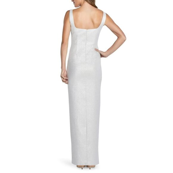 NWT AIDAN MATTOX Silver Metallic Sweetheart Column Gown Maxi Dress - Picture 2 of 6